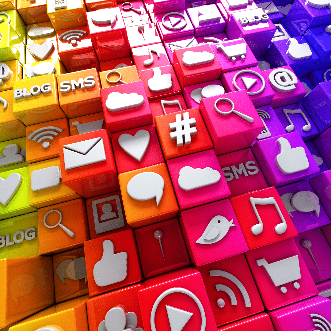 Tiles of social media icons for social media marketing